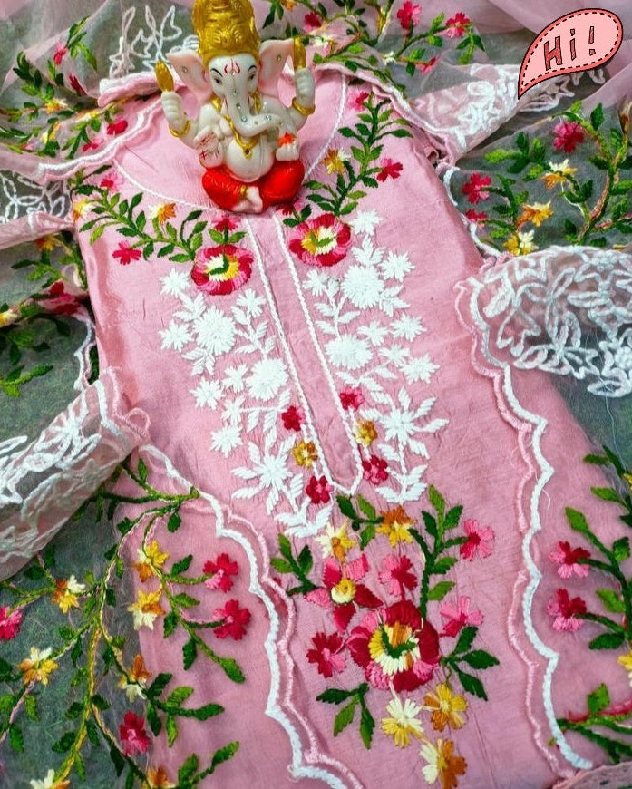 Chanderi suit with Kashmiri work