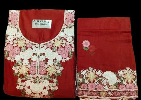 Mul Chanderi Suit Brick Red