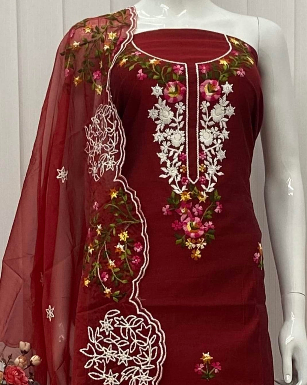 Chanderi suit with Kashmiri work