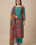 Professional model photoshoot of turquoise mirror work suit